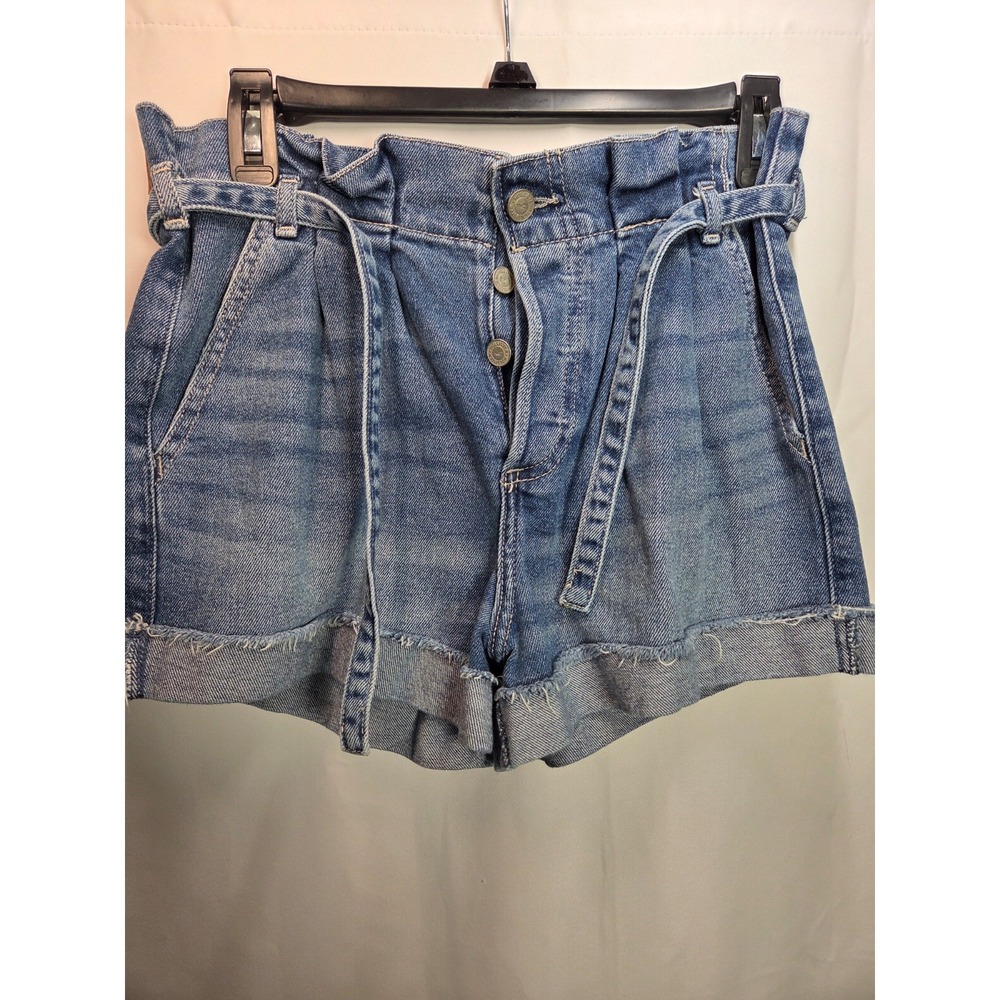 Hollister Hi Rise Mom Shorts Women's Button Fly Cuffed Hem Denim Size 5 Stretch